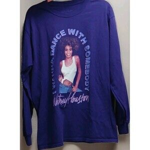 Whitney Houston L/S Tee L Purple I Wanna Dance Graphic Shirt 80s 90s Fan Gem